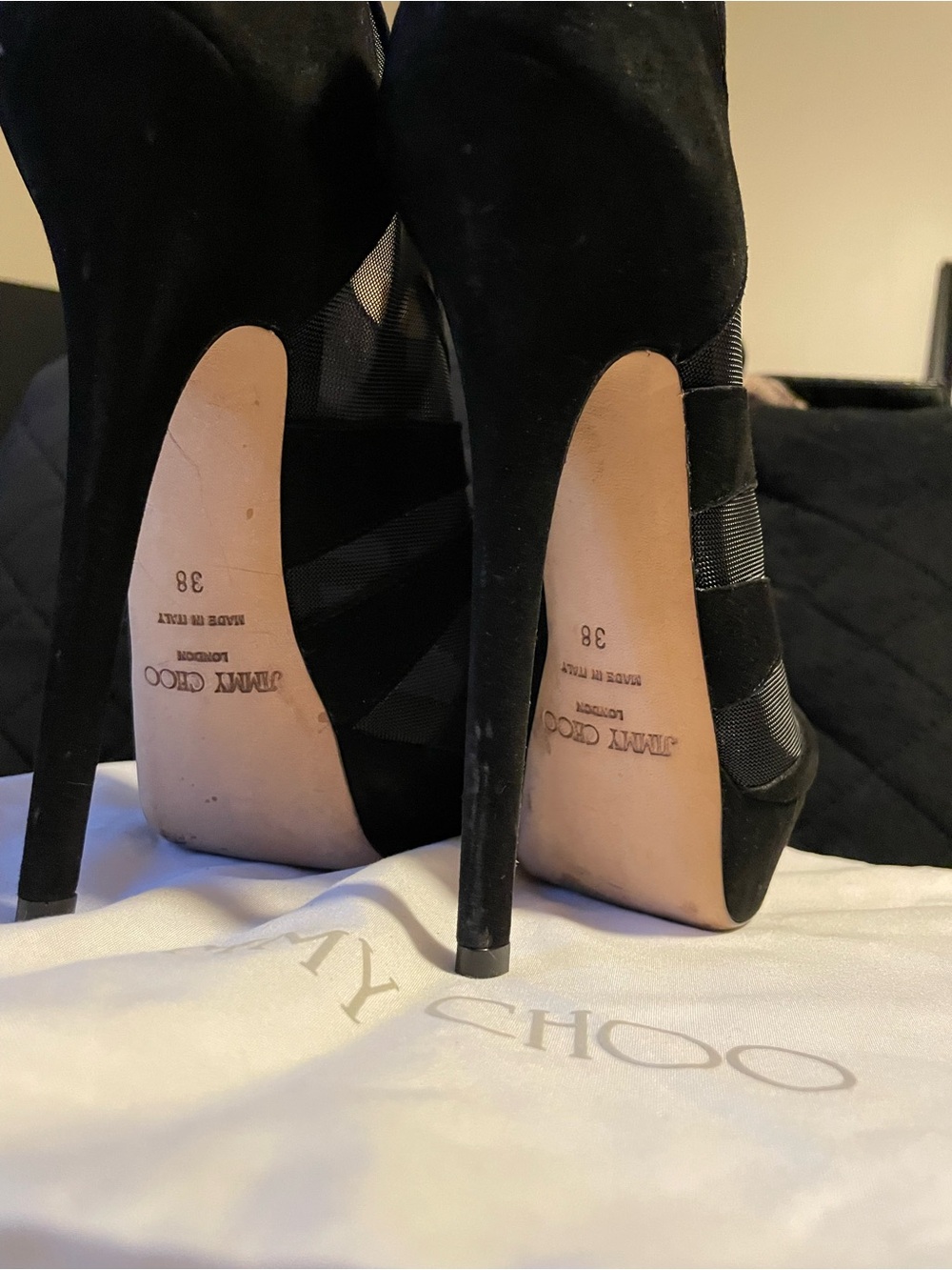 Authentic Jimmy Choo-London Black Peep-Toe very sophisticated Heel Boots size 38